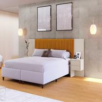 Cabeceira Extensível Florida com Painel Ripado 2 Mesas de Cabeceira com 2 Gavetas