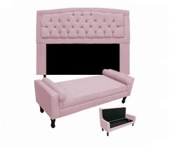 Cabeceira Geovana + Calçadeira Fênix Para Quarto King 195cm Suede Rosa Bebe - LM DECOR