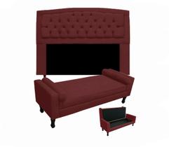 Cabeceira Geovana + Calçadeira Fênix Para Quarto Queen 160cm Suede Vermelho Bordo - DL Decor