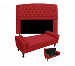 Cabeceira Geovana + Calçadeira Fênix Para Quarto Queen 160cm Suede Vermelho - DL Decor