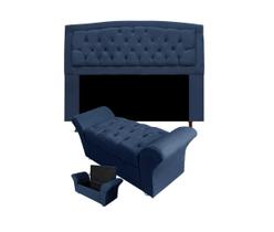 Cabeceira Geovana e Calçadeira Veneza Baú Solteiro 90cm Suede Azul Marinho - LM DECOR