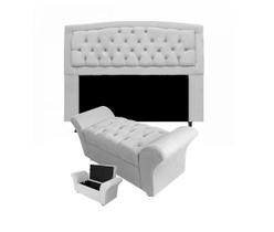 Cabeceira Geovana e Calçadeira Veneza Baú Solteiro 90cm Suede Branco - DL Decor