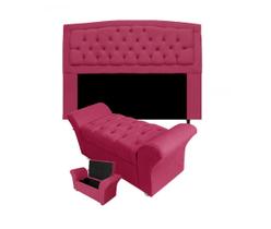 Cabeceira Geovana e Calçadeira Veneza Baú Solteiro 90cm Suede Rosa Pink - DL Decor