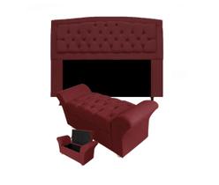 Cabeceira Geovana e Calçadeira Veneza Baú Solteiro 90cm Suede Vermelho Bordo - DL Decor