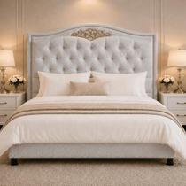 Cabeceira Greta 160cm Estofada Boucle P/ Cama Box Casal Queen Quarto