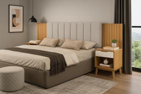 Cabeceira Helena Nature Com Estofado E Criado Para Cama Box Casal 140cm