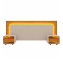Cabeceira Innova Para Cama Box com 2 Mesas de Cabeceira e com Led Off White com Naturale - Gelius Cabeceira Innova Para Cama Box com 2 Mesas de Cabeceira e com Led Off White com Naturale - Gelius