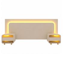 Cabeceira Innova Para Cama Box com 2 Mesas de Cabeceira e com Led Off White - Gelius Cabeceira Innova Para Cama Box com 2 Mesas de Cabeceira e com Led Off White - Gelius
