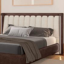 Cabeceira King Com LED Yeon material sintético Marrom / Linho Off White - Sallar Home