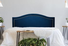 Cabeceira King Curva Luxo 193x60 Suede Azul - Tachas Prata