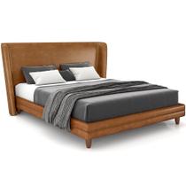 Cabeceira King Nilo 195cm Com Cama Pés Madeira Suném P05 material sintético Whisky - Lyam Decor