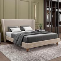 Cabeceira King Nilo 195cm Com Cama Pés Madeira Suném P05 Veludo Bege - Lyam Decor Cabeceira King Nilo 195cm Com Cama Pés Madeira Suném P05 Veludo Bege - Lyam Decor