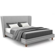 Cabeceira King Nilo 195cm Com Cama Pés Madeira Suném P05 Veludo Cinza Bouclê Cru - Lyam Decor Cabeceira King Nilo 195cm Com Cama Pés Madeira Suném P05 Veludo Cinza Bouclê Cru - Lyam Decor