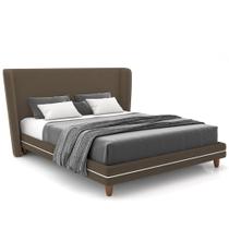 Cabeceira King Nilo 195cm Com Cama Pés Madeira Suném P05 Veludo Marrom Bouclê Cru - Lyam Decor Cabeceira King Nilo 195cm Com Cama Pés Madeira Suném P05 Veludo Marrom Bouclê Cru - Lyam Decor