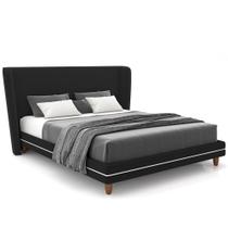 Cabeceira King Nilo 195cm Com Cama Pés Madeira Suném P05 Veludo Preto Bouclê Cru - Lyam Decor Cabeceira King Nilo 195cm Com Cama Pés Madeira Suném P05 Veludo Preto Bouclê Cru - Lyam Decor