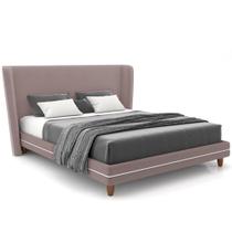 Cabeceira King Nilo 195cm Com Cama Pés Madeira Suném P05 Veludo Rosê Bouclê Cru - Lyam Decor Cabeceira King Nilo 195cm Com Cama Pés Madeira Suném P05 Veludo Rosê Bouclê Cru - Lyam Decor