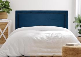 Cabeceira King Reta Luxo 193x60 Suede Azul - Tachas Fumê Cabeceira King Reta Luxo 193x60 Suede Azul - Tachas Fumê