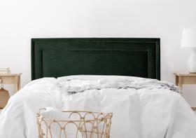 Cabeceira King Reta Luxo Dupla 193x60 Veludo Verde - Tachas Fumê