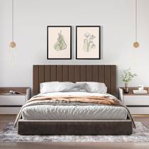 Cabeceira King Ripada Palito Suspensa Moderna para Quarto - 195 CM - Marrom Suede