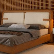 Cabeceira King Yun material sintético Caramelo / Linho Off White - Sallar Home Cabeceira King Yun material sintético Caramelo / Linho Off White - Sallar Home