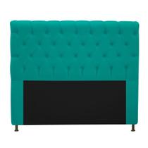 Cabeceira Kristal Estofada Capitonê 140 cm para Cama Box de Casal Suede Azul Turquesa Quarto - AM Decor