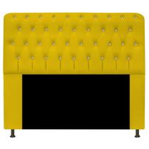 Cabeceira Lady Estofada com Strass 140 cm para Cama Box de Casal Sintético Amarelo Quarto - AM Decor