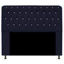 Cabeceira Lady Estofada com Strass 140 cm para Cama Box de Casal Sintético Azul Marinho Quarto - AM Decor