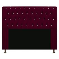 Cabeceira Lady Estofada com Strass 140 cm para Cama Box de Casal Suede Bordô Quarto - AM Decor