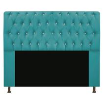 Cabeceira Lady Estofada com Strass 195 cm para Cama Box King Suede Azul Turquesa Quarto - AM Decor