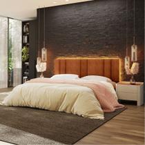 Cabeceira Laura 2,00 King para Cama Box c/ LED Almofadado Tecido Boucle Bege e Terracota Pratikza Cabeceira Laura 2,00 King para Cama Box c/ LED Almofadado Tecido Boucle Bege e Terracota Pratikza