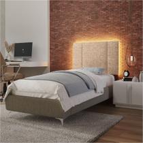 Cabeceira Laura Solteiro 0,90 Cama Box c/ LED Almofadado Tecido Boucle, Bege e Terracota Pratikza Cabeceira Laura Solteiro 0,90 Cama Box c/ LED Almofadado Tecido Boucle, Bege e Terracota Pratikza