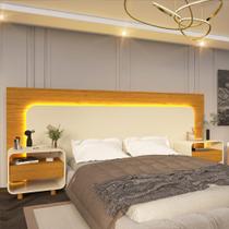 Cabeceira Led Com 2 Mesas De Cabeceira Box 140/160/195 Innova Naturale Off White - Gelius Móveis Cabeceira Led Com 2 Mesas De Cabeceira Box 140/160/195 Innova Naturale Off White - Gelius Móveis