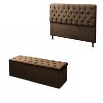 Cabeceira Mais Calçadeira Baú Casal 140cm Marrom
