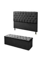 Cabeceira Mais Calçadeira Baú Casal 140cm Para Cama Box Sofia cor Preto material sintético