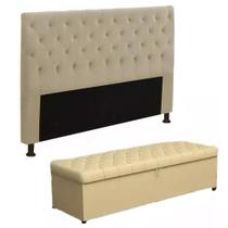 Cabeceira Mais Calçadeira Baú Casal 140cm Para Cama Box Sofia Napa Bege - DS Estofados Cabeceira Mais Calçadeira Baú Casal 140cm Para Cama Box Sofia Napa Bege - DS Estofados