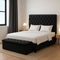Cabeceira Mais Calçadeira Baú Casal Preto 140cm Cabeceira Mais Calçadeira Baú Casal Preto 140cm
