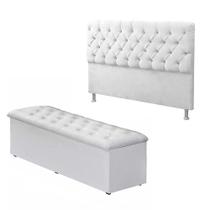 Cabeceira Mais Calçadeira Baú Casal Queen 140 cm Para Cama Box Sofia Material Sintético Branco -Twdecora