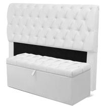 Cabeceira Mais Calçadeira Baú Casal Queen 160cm Para Cama Box Paris Napa Branco - DS Móveis