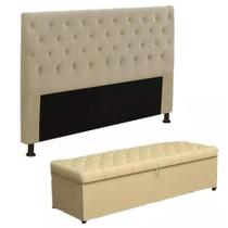 Cabeceira Mais Calçadeira Baú Casal Queen 160cm Para Cama Box Sofia material sintético Bege - DS Móveis
