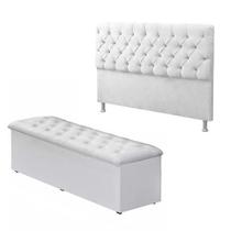 Cabeceira Mais Calçadeira Baú Casal Queen 160cm Para Cama Box Sofia material sintético Branco - Fábrica de Tudo