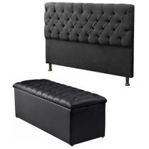 Cabeceira Mais Calçadeira Baú Casal Queen 160cm Para Cama Box Sofia Napa Preto - DS Estofados