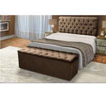 Cabeceira Mais Calçadeira Bau Casal Queen 160cm Para Cama Box Sofia Suede Marrom