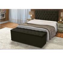 Cabeceira Mais Calçadeira Baú Casal Queen 160cm Para Cama Box Sofia Suede Preto - DS Móveis