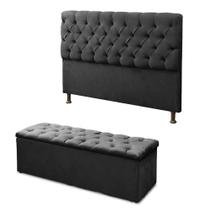 Cabeceira Mais Calçadeira Baú Casal Queen 160cm Para Cama Box Sofia Suede Preto - SA Móveis