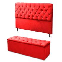 Cabeceira Mais Calçadeira Baú King 190cm Para Cama Box Sofia Suede Vermelho - DS Estofados