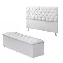 Cabeceira Mais Calçadeira Baú King 195cm Para Cama Box Sofia material sintético Branco - DS Móveis