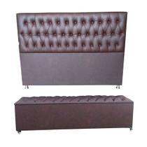 Cabeceira Mais Calçadeira Baú King 195cm Para Cama Box Sofia material sintético Marrom - DS Móveis