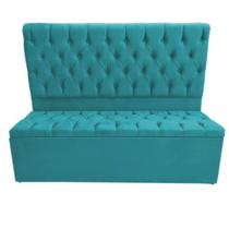 Cabeceira Mais Calçadeira Baú King 195cm Para Cama Box Sofia Suede Azul Turquesa - DS Estofados