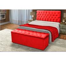 Cabeceira Mais Calçadeira Baú King 195cm Para Cama Box Sofia Suede Vermelho - DS Estofados