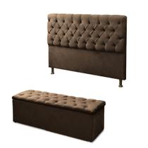Cabeceira Mais Calçadeira Baú Solteiro 90cm Para Cama Box Sofia Suede Marrom - DS Estofados